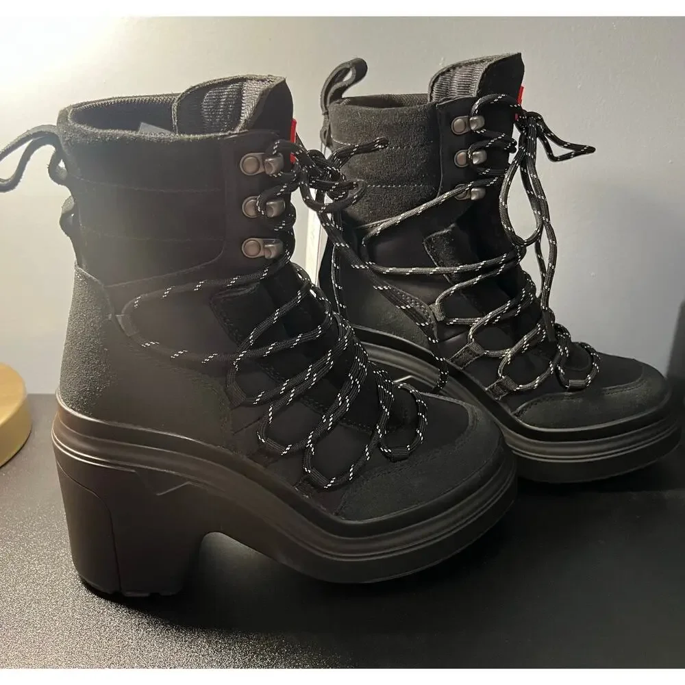 NWT Hunter Womens Discoverer Mid Lace-UP Leather Heel Boot - Picture 3 of 14